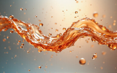 Aufkleber - Amber liquid swirls and splashes, creating dynamic, translucent curves against a muted background.  Small droplets accentuate the movement.