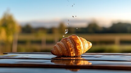a small snail is falling into a puddle