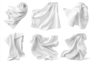 Poster - Six white cloths draped in various shapes and forms on a clean white background illustration art
