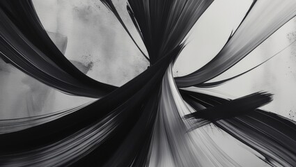 Poster - Acrylic brush strokes on canvas captured in black and white, presenting a daring and minimalistic layout.
