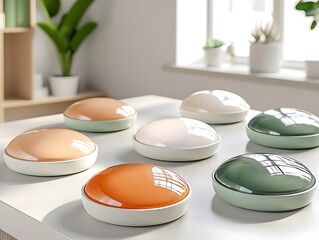 Poster - Modern Decorative Bowls in Soft Pastel Colors on a Table