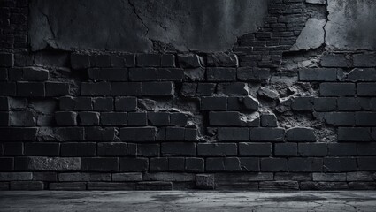 Poster - Concrete textured background featuring black brick wall