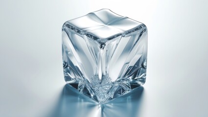 Poster - Isolated crystal ice cube on a white backdrop