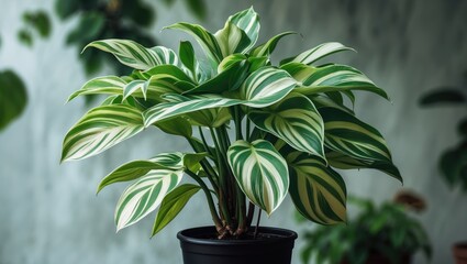 Poster - The beautiful houseplants in pots, highlighted by ornamental aglonema flowers, enhance the living space, creating a serene, natural, and relaxing environment for those living there, as well as