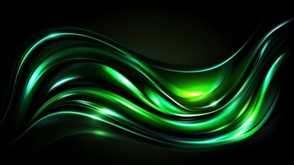 Wall Mural - Abstract Green Waves on Dark Background