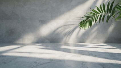 Aufkleber - Elegant Grey Marble Stone Floor and Wall Room with Natural Granite Texture and Shadow Leaves, Excellent for Product Display and Text in a Luxurious Background