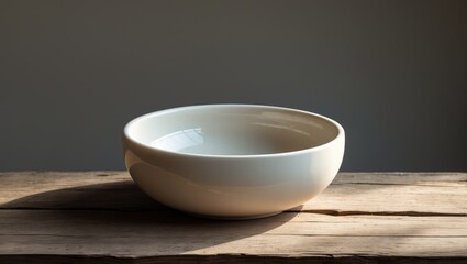 Poster - The wooden setting and off white round bowl