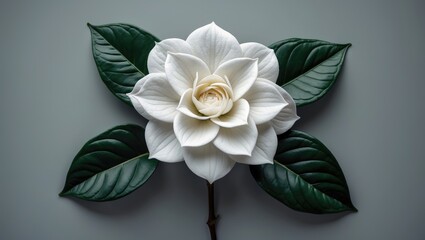 Poster - Isolated White Gardenia Blossom Against a Neutral Background