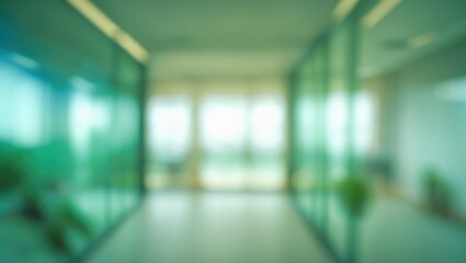 Poster - BLURRED BUSINESS ENVIRONMENT, SLEEK OFFICE INTERIOR WITH LARGE WINDOWS AND LIGHT REFLECTIONS