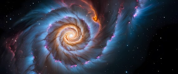 Wall Mural - vast spiral nebula clouds with glowing star clusters casting colorful cosmic light