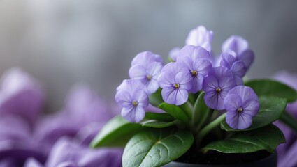 Poster - Indoor African violet in bloom with soft bokeh background, hobby gardening scene