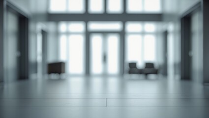 Poster - Hotel lobby room in gray tones with a door and a blurred backdrop