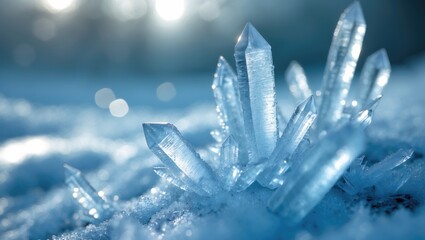 Poster - Zoomed-in sight of sparkling snow crystals crafting a tender winter setting against a backdrop, highlighting the detailed beauty and chilly wonder of nature's frozen design
