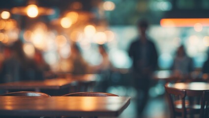 Poster - Coffee shop ambiance featuring blurred people and a vintage effect.