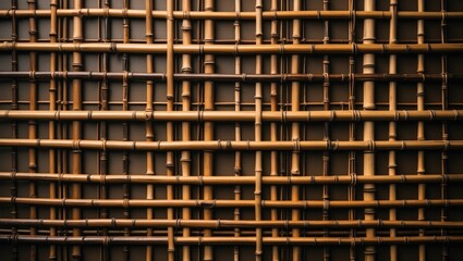 Poster - Brown tone wallpaper showcasing bamboo blinds pattern detail