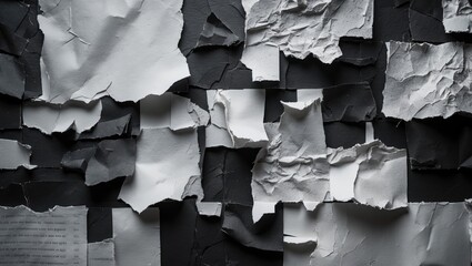 Poster - Background of crumpled paper texture with vintage torn and ripped collage posters