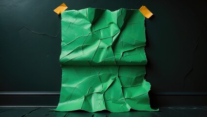 Poster - Torn green poster attached to the wall.