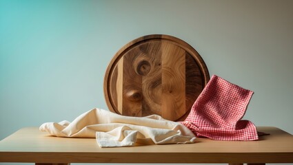 Poster - Kitchen backdrop with selective focus on mockup pizza with napkin and board.