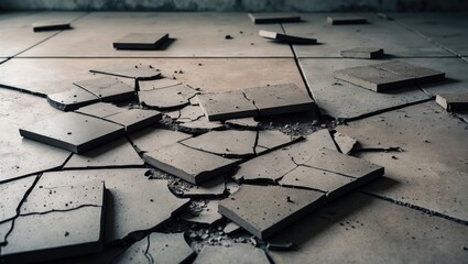 Poster - Shattered brown tiles on the flooring