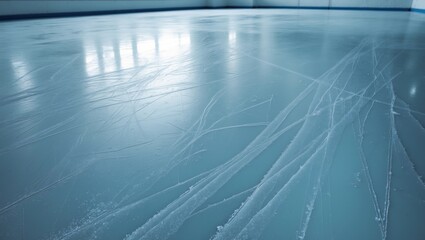 Poster - Ice rink with natural scratches as a textured background for winter designs, expansive photo