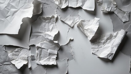 Poster - Crumpled white paper texture background with creases, displaying an aged collage of torn posters
