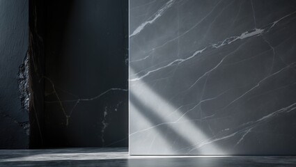 Poster - Dark concrete floor or weathered grunge background with rough black slate wall texture