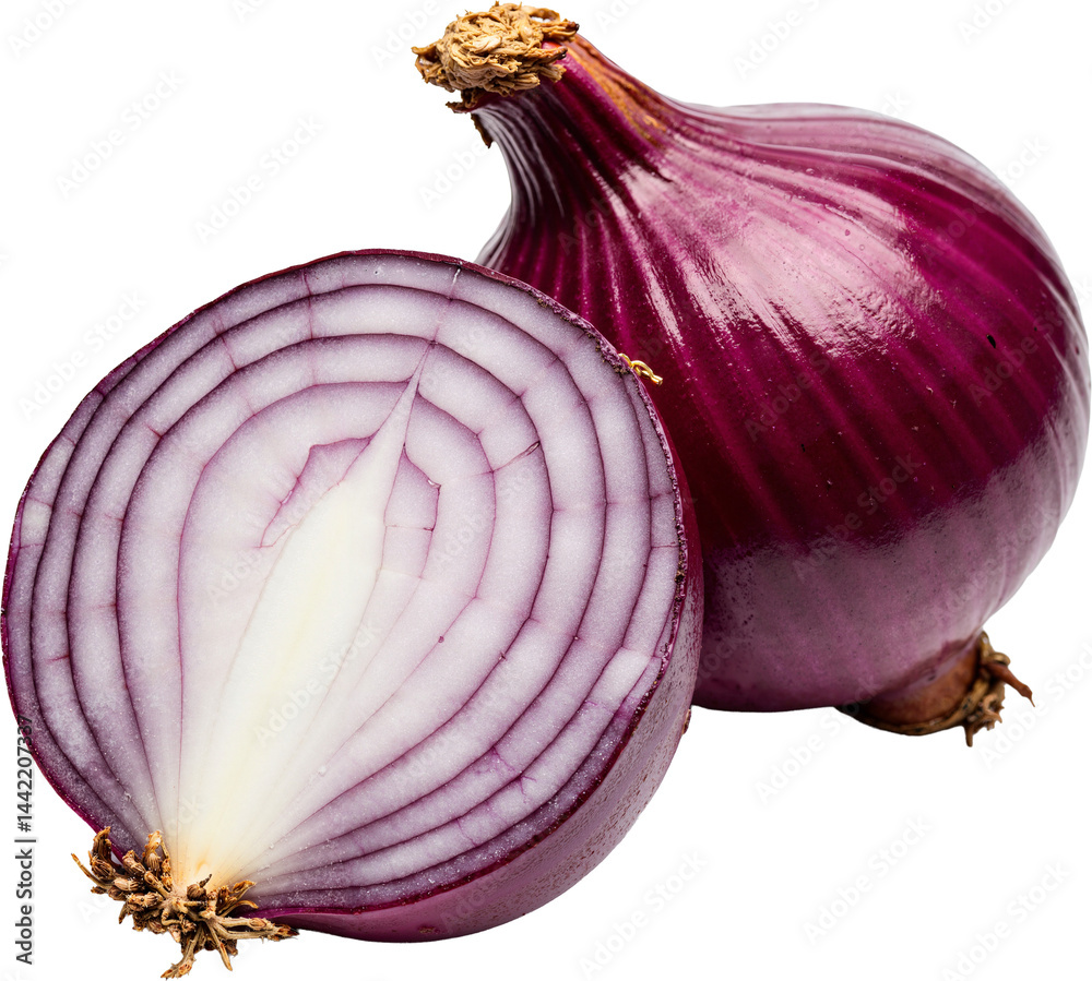 Whole and Half-Cut Red Onion Isolated on Transparent Background for ...