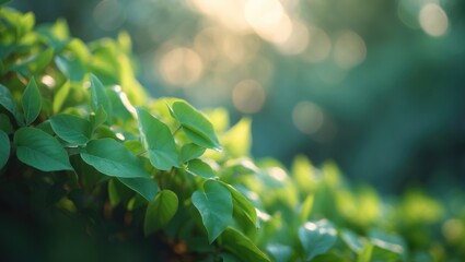 Poster - Close-up of a bright green leaf on a blurred green garden background with copy space, emphasizing natural plant scenery, ecological aspects, and fresh wallpaper inspiration.
