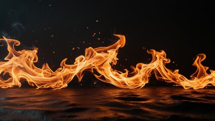 Poster - Flames and fire burn vividly against a black background, featuring an abstract art pattern and explosive burning effect