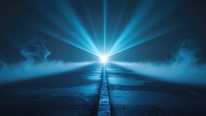 Aufkleber - Blank street with blue rays and smoky atmosphere