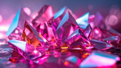 Poster - Zoomed-in perspective of vivid neon pink, magenta, and orange holographic metallic foil backdrop.