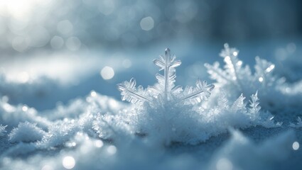 Poster - Ice crystal closeup revealing frost patterns, background. Macro image of frosty scenery. Cold weather.