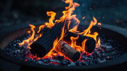 Poster - Fire blazing inside the fireplace