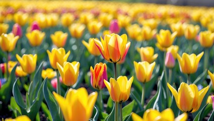 Poster - Field of tulips with a variety of colorful blooms