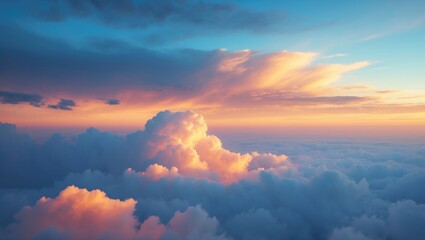 Wall Mural - panorama background of a golden cloudy sky at sunrise