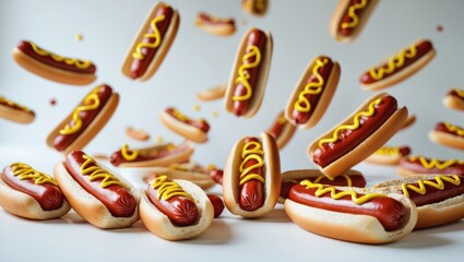 Poster - Falling HOT DOG on Isolated Background, Clipping Path, Full Depth of Field