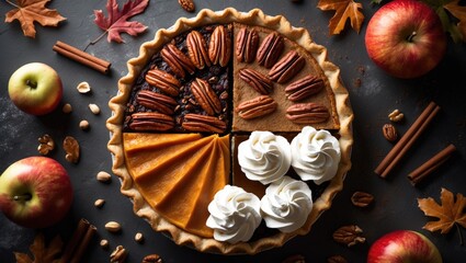 Poster - Bird's-eye perspective of classic fall pies with room for captions