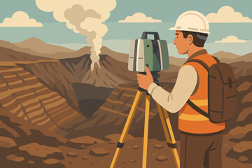 the scene of flat field research combines geology tools, layers, and rugged terrain
