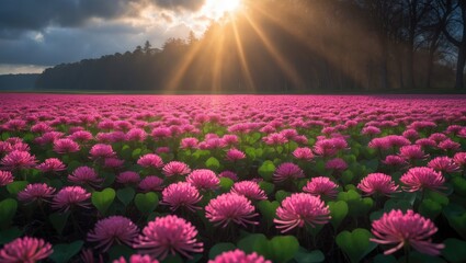 Poster - Blooming crimson clovers: A natural display of beauty