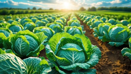 Aufkleber - Close-up of Cabbage Head in a Farmer's Field, Harvesting Ripe Cabbage