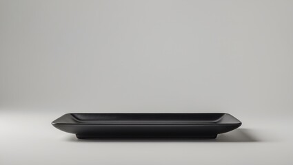 Poster - Side view of an empty rectangular black ceramic plate on a plain background with clipping path