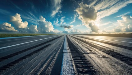 Wall Mural - asphalt road beneath a cloudy sky landscape