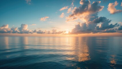 Wall Mural - sunset scene banner showcasing ocean and cloud-filled sky in a nature setting