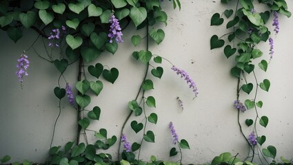 Poster - Flowers and trees growing on a concrete wall