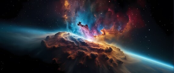 Wall Mural - cosmic nebula clouds bursting with colorful stellar dust against a black void