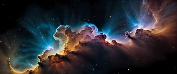 Wall Mural - cosmic nebula clouds bursting with colorful stellar dust against a black void