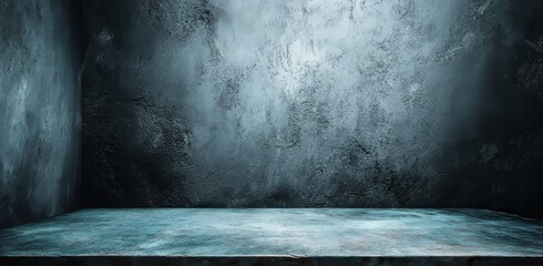 Poster - A studio with a gray and black cement wall background, an empty room, and a blank banner