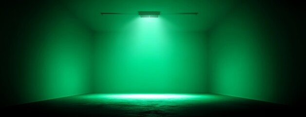 Poster - For the presentation, a banner is set against a curved wall and floor that have been painted green