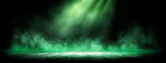Poster - A banner is displayed in front of a curved wall and floor, both of which are painted green, for presentation purposes