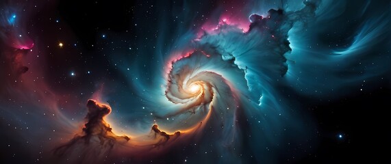 Wall Mural - colorful nebula clouds swirling with glowing star clusters on deep space black backgrounds